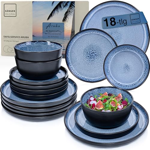 SÄNGER Aruba Steingut Geschirr Set 18 tlg, Teller Set 6 Personen, Geschir