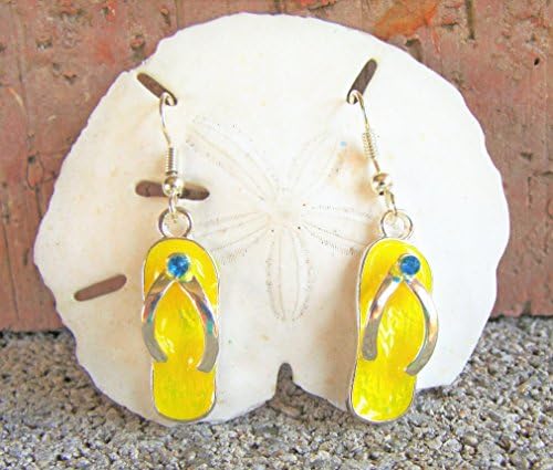 Cute Enameled Flip Flop Earrings with Rhinestones in Hot Pink,Yellow or Lime Green, handmade at amazon, beach accessories, resort wear, gifts for her