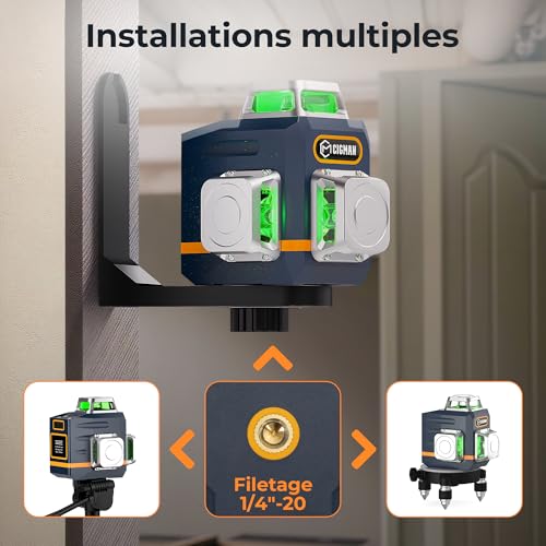 CIGMAN 3x360° Green Laser Level, Self Leveling Construction Site Laser, 30m Distance, 9 Hours Li-ion Battery, with Remote Control, Magnetic Stand, Swivel Tripod, Anti-Fall Carry Bag