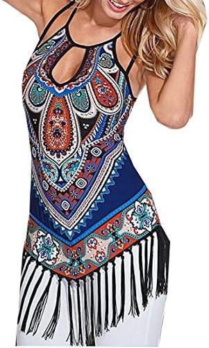 ForeverGod Womens Sleeveless Hollow National Print Tassel Hem Dress XXS US Aspicture Aspicture US M