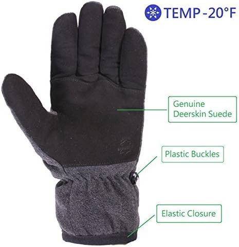 SKYDEERE Winter Glove with Warm Deerskin Suede Leather and Thick Windproof Polar Fleece