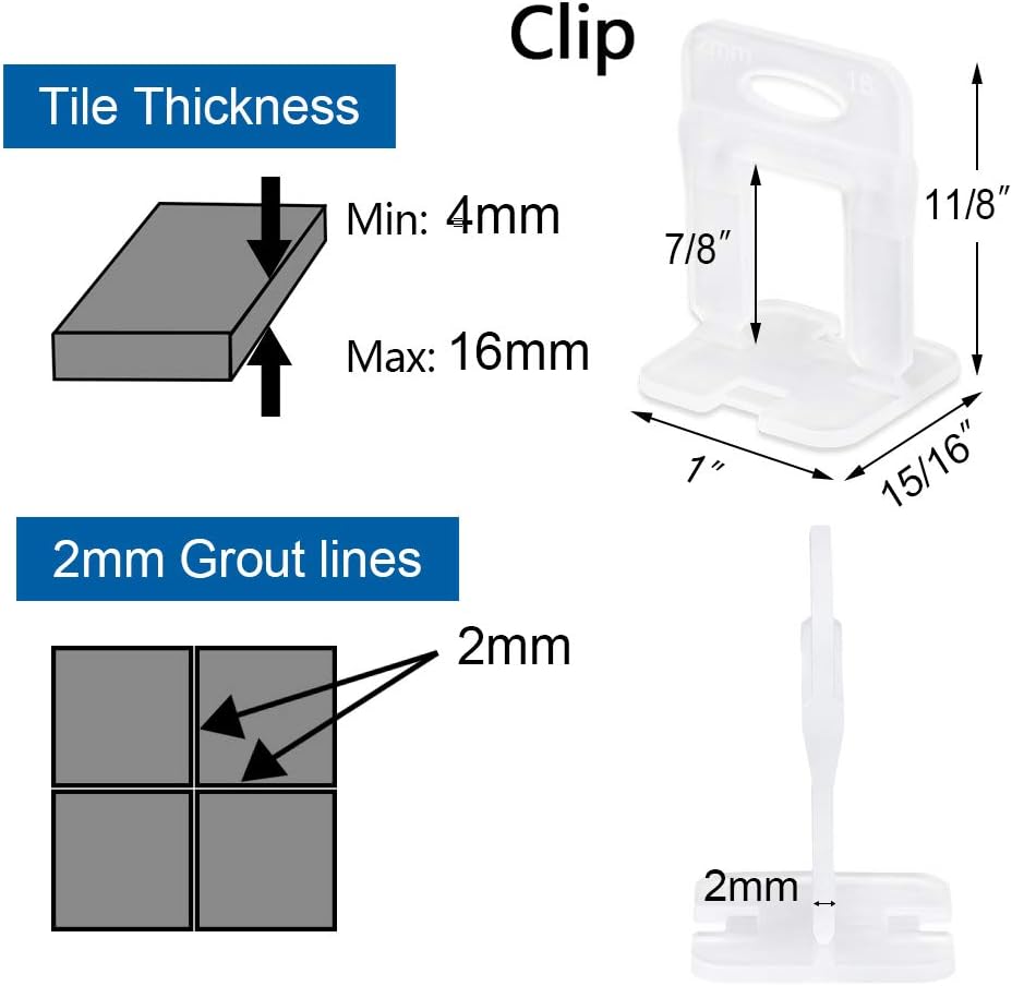 OGORI Tile Leveling Clips 2mm- Tile Spacers Only, Pack of 200, White, 2mm clips - Image 3