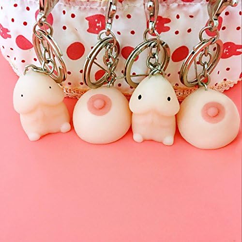Tamicy 4PCS Soft Key Ring Keychain - Cute Mochi Fun Joke Pendant &amp; Healing Toy Squeeze Keychain ( Breast &amp; Dingding)