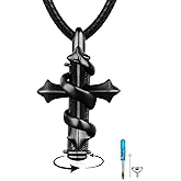 Fuguangju Black/Sliver Cross Ashes Necklace 925 Sterling Silver Cross Cremation Keepsake Memorial Pendant Cremation Jewelry Gifts for Men Women