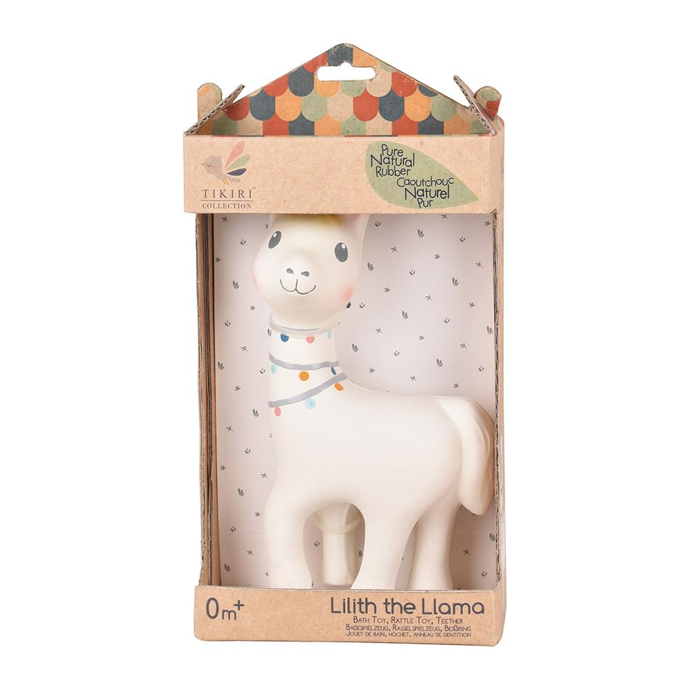 Tikiri 8598002 - Natural Rubber Rattle Lilith, Llama for Babies and Children from 0+ Months