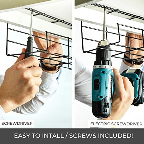 Under Desk Cable Tray - Super Sturdy Cable Organizer for Wire Management. Metal Wire Cable Tray for Office, Studio and Home (Black16'') (Black - Single)