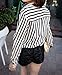 Benibos Women's Striped Turn Down Collar Loose T-Shirt
