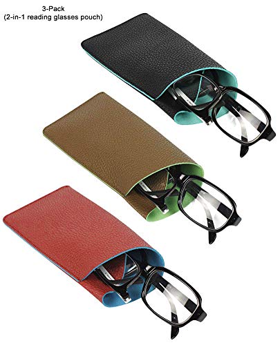 [3 PACK], JAVOedge Double Reading Eyeglass Storage Case [Fits 2 Frames] in Soft 2 Color Pouch Style w/Microfiber Cloth - Thumbnail 6