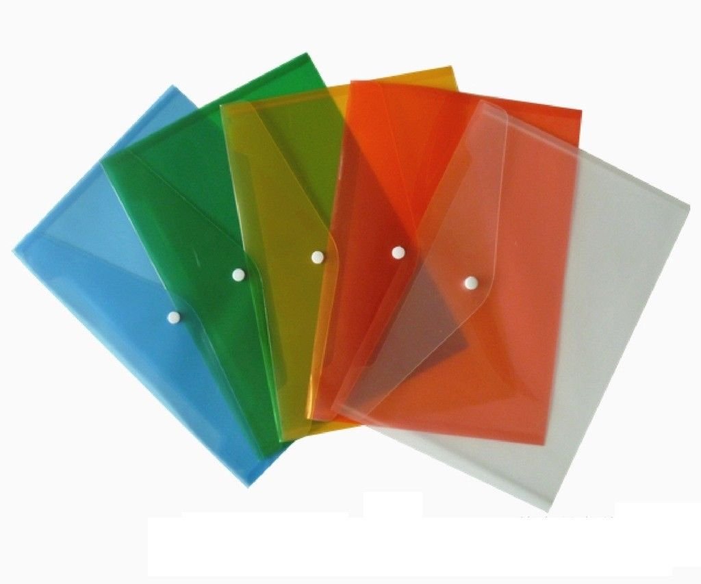 A4 plastic document wallets with stud closing button pack of 4 files
