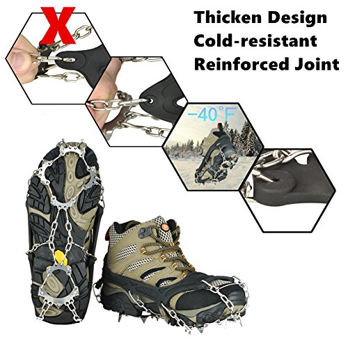 szlzhsm Crampons Universal Flexible Anti-Slip Ice Grips Snow Traction Cleats Ice Spikes Crampon with Stainless Steel Chain for Climbing Hiking - Thumbnail 5