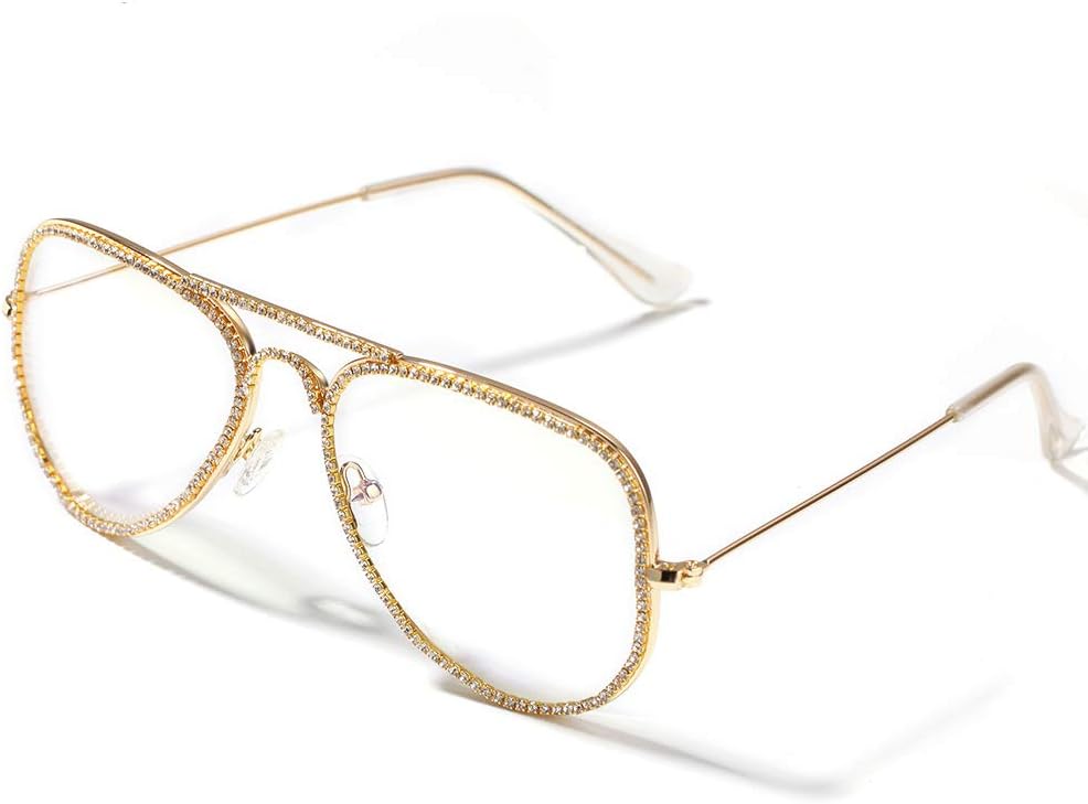 Hip-hop Rapper Metal Glasses Frame,Diamond Iced-out Retro Bling CZ Clear Glasses
