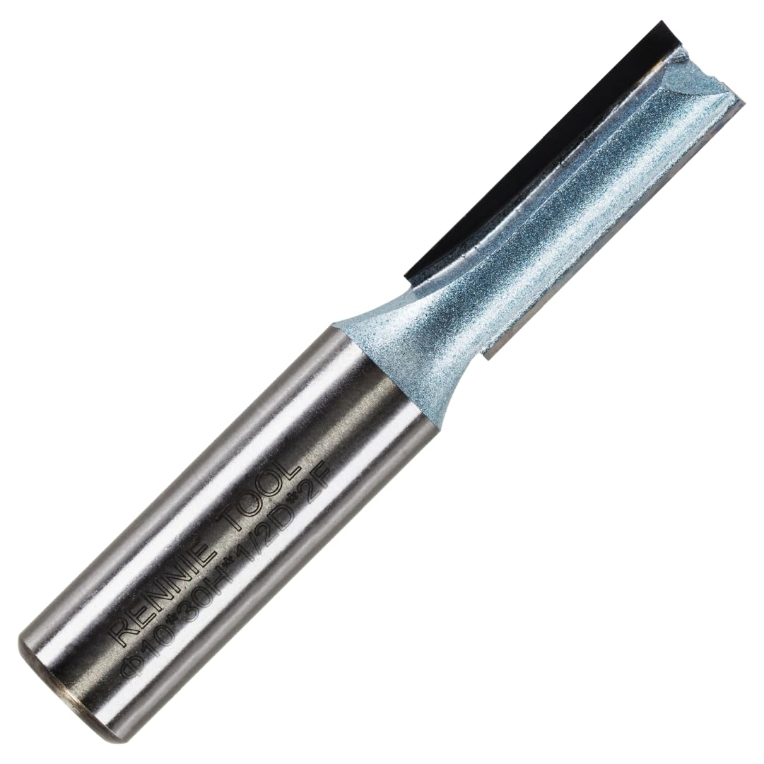 Rennie Tools - 10mm Cutting Diameter x 30mm Flute x 1/2" Shank TCT Tipped 2 Flute Straight Router Cutter Bit. Compatible With Makita Trend Festool Hikoki Dewalt Router Etc. 10mm Router Bit