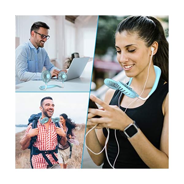 Portable-Neck-Fan-Handsfree-Mini-USB-Neck-Fan-Rechargeable-Wearable-Neckband-Fan-Desk-Fan-Necklace-Fan-with-Dual-Wind-Head-3-Speeds-LED-Light-for-Traveling-Sport-Outdoor-Camping-Office-Blue Portable Neck Fan, Handsfree Mini USB Neck Fan Rechargeable Wearable Neckband Fan, Desk Fan, Necklace Fan with Dual Wind…