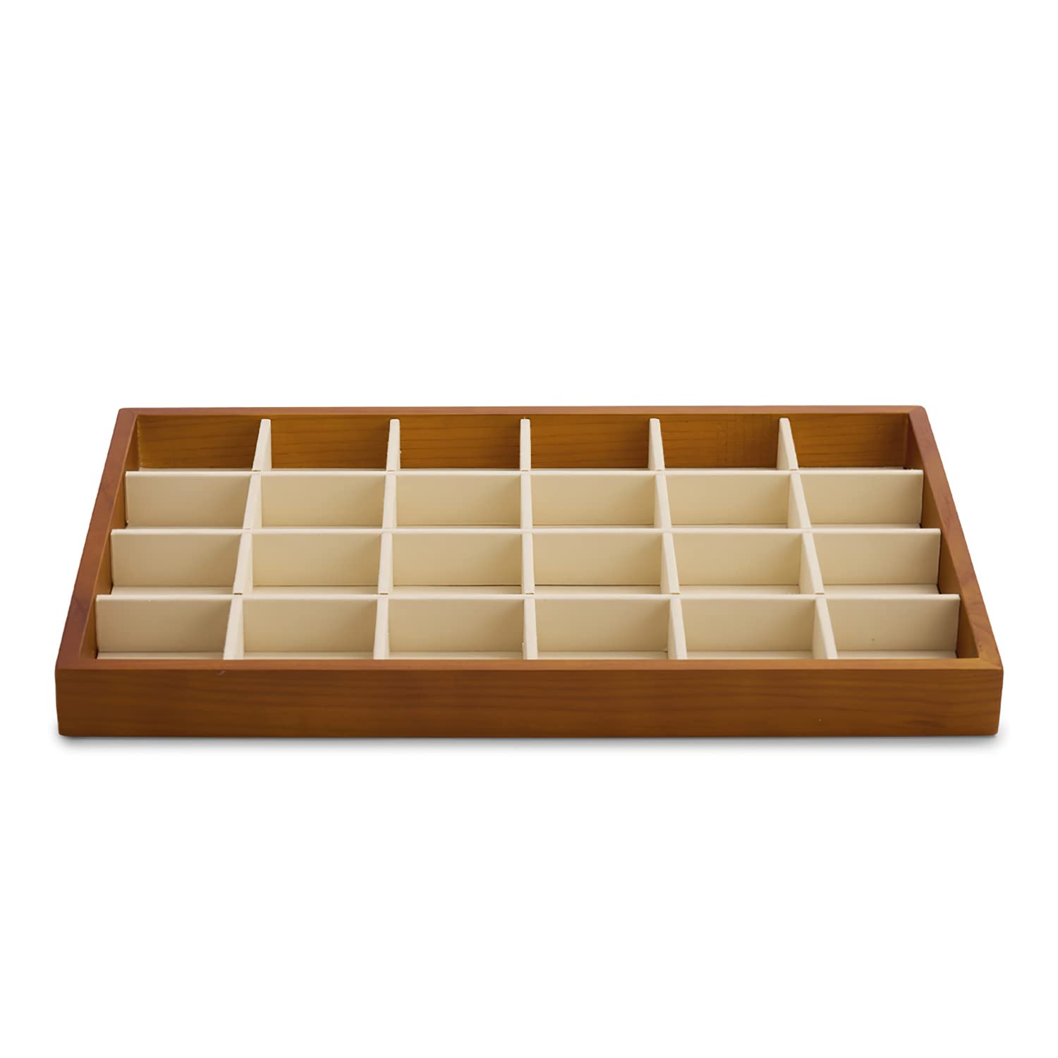 Oirlv Elegant Wooden Jewellery Tray with 24 Compartments Soft Microfiber Lining Stackable Jewellery Storage Tray for Earrings, Rings, Watches — image 1