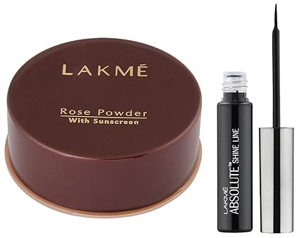 Lakme Rose Face Powder, Soft Pink, 40g & Lakme Absolute Shine Liquid Eye Liner, Black, 4.5ml
