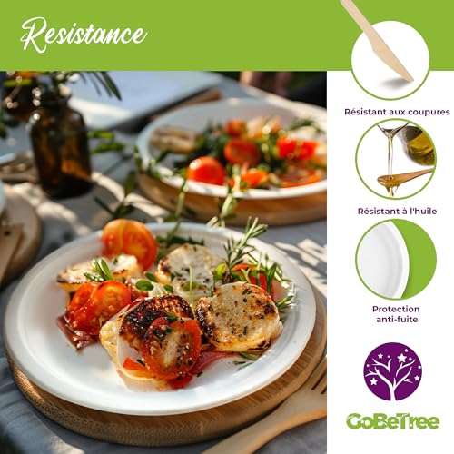 GoBeTree 100 x White Sugarcane Bagasse Round Disposable Plates 15cm Heavy Duty Disposable Paper Plates for Camping, Picnics, Parties, BBQs, Birthdays