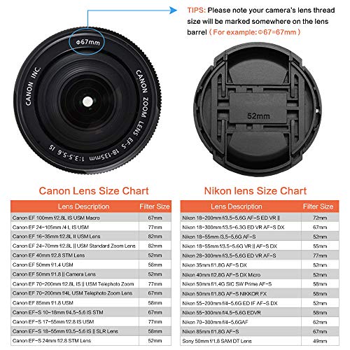 GAOAG 2 Pack 52mm Center Pinch Lens Cap for Nikon Canon Sony DSLR