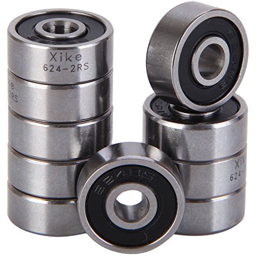 XiKe 10 Pack 624-2RS Bearings 4x13x5mm, Stable Performance and Cost-Effective, Double Seal and Pre-Lubricated, Deep Groove Ball Bearings.
