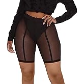 Atyfuniby Womens Sexy High Waisted Mesh See Through Skinny Shorts Leggings Club Streetwear