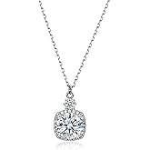 SEIFUD 2.0ct Moissanite Pendant Necklace For Women, 8.0mm D Color 18K White Gold Silver Plated, Round Cut Diamond Necklace, Suitable For Wedding, Engagement, Friend's Eternal Promise