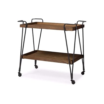 INDIAN DECOR 28299 Industrial Style MDF Wood Mobile Serving Bar Cart, Brown and Black