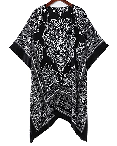 Ekojoy Women\'s Kimono Cardigan Loose Cover Up Swimwear Casual Blouse Tops(Black)