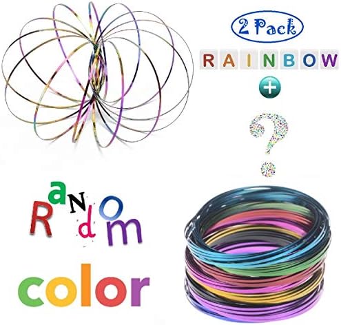 My ONYX 2 Pack (Rainbow + Random Color) Magic Spring Arm Flow Rings, 3D Kinetic Sculpture Bracelet Made of 304 Stainless Steel, Sensory Interactive Fidget Toy for Kids Party Favors