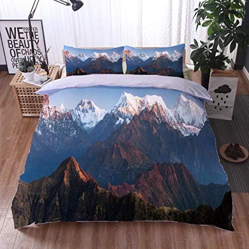 HOOMORE Bed Comforter - 3-Piece Duvet -All Season, mounts Everest Lhotse and Makalu Great Himalayan Range,HypoallergenicDuvet-MachineWashable -Twin-Full-Queen-King-Home-Hotel -School