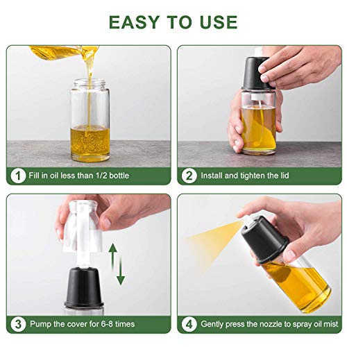 Oil Mister for Cooking Olive Oil Sprayer - ONE PIX Premium Glass Bottle with Specialized Clog-Free Filter - 100% Refillable and Non-Aerosol Dispenser Black - Thumbnail 3
