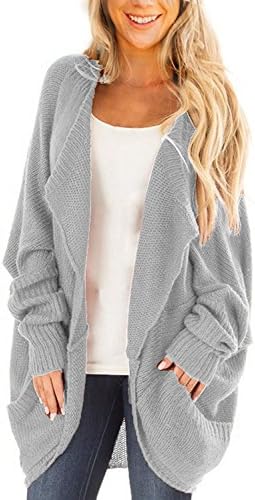 Qlassic Women Loose Open Front Knit Sweater Cardigan With Dolman Sleeves and Big Pockets
