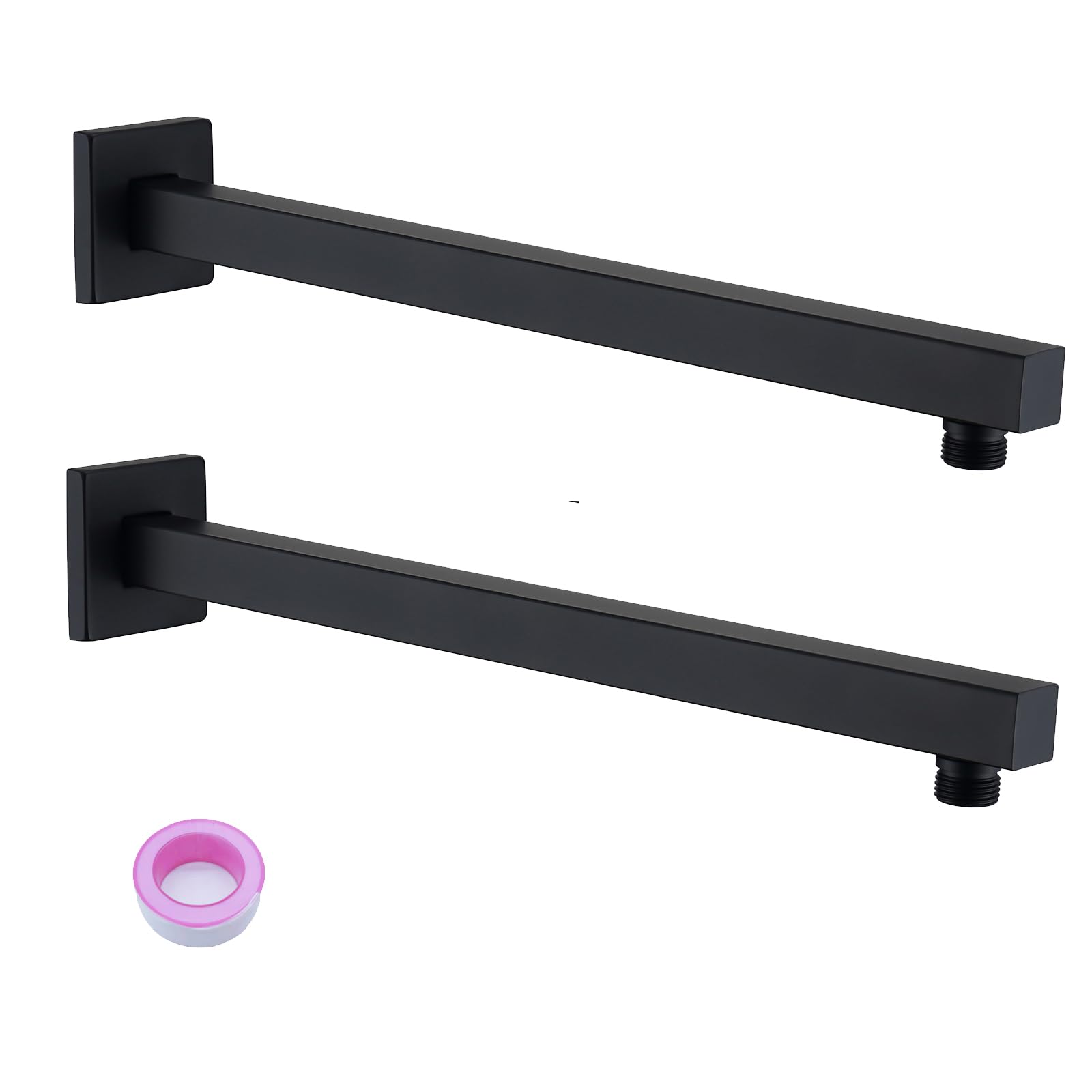 Photo 1 of (USED/FAIR) (PARTIAL SET) SevenGelok Shower Head Extension Arm 2 Packs Black Shower Arm 16 Inch?SUS304 Stainless Steel? Matte Black Extender With Flange Replacement Wall Mount Square, SA1-BK-P2