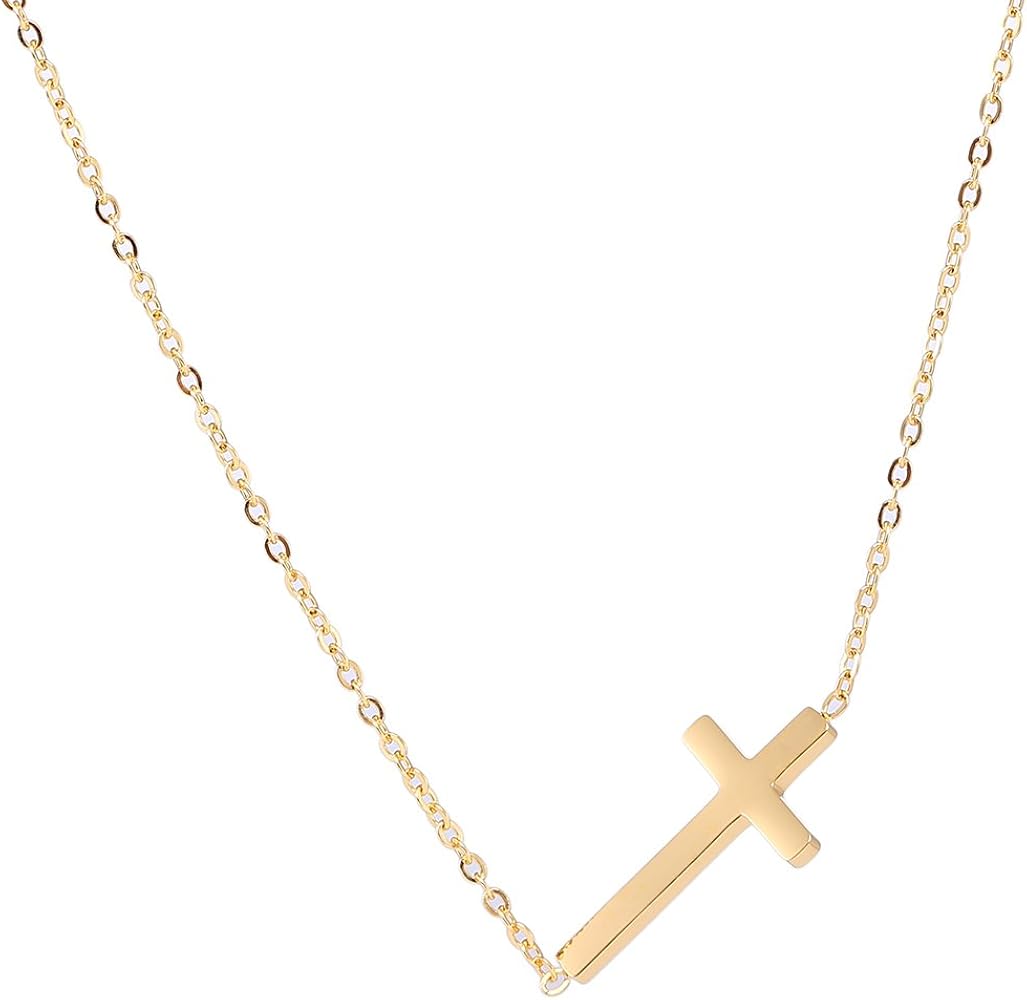Gold Horizontal Cross Necklace double 