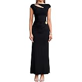KUTUMAI Women Ruched Bodycon Maxi Dress Elegant Cutout Cap Sleeve Long Formal Cocktail Party Wedding Guest Dresses
