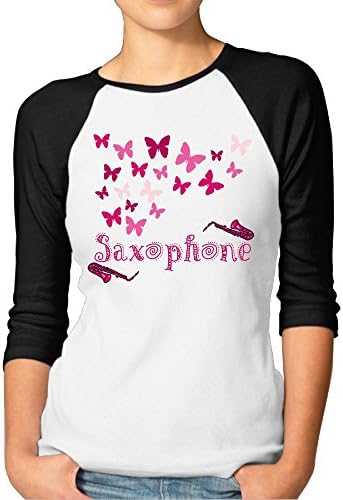 JTCY Butterfly Saxophone Women's 3/4 Sleeve Jersey Shirt Baseball Tee Raglan T-Shirts M Black