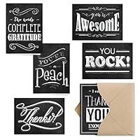 Retro Chalkboard Thank You Note Card Assortment Pack - Set of 36 cards - 6 designs blank inside - with Kraft envelopes