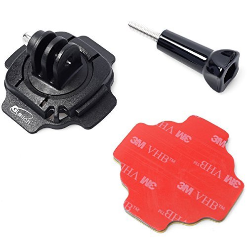 Glorich 360 Degree Rotation Swivel Helmet Mount with Lock + 3M Sticker + Screw for Gopro Hero 4 3+ 3 2 1 in Black