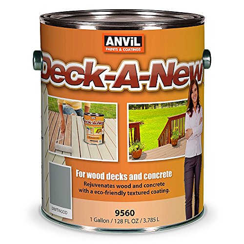 Anvil Deck-A-New Rejuvenates Wood & Concrete Decks Premium Textured Resufacer, Driftwood, 1 Gallon, (Pack of 4)
