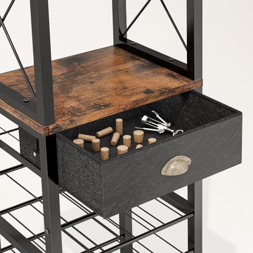 TENGTU Porta Botellas De Vino De 5 Capas para Botellas De Vino Y Licor, Rack De Almacenamiento con CajóN Y Portavasos, Medidas 30×40×148cm, FáCil De Montar para Cantina Bar Mueble para Casa