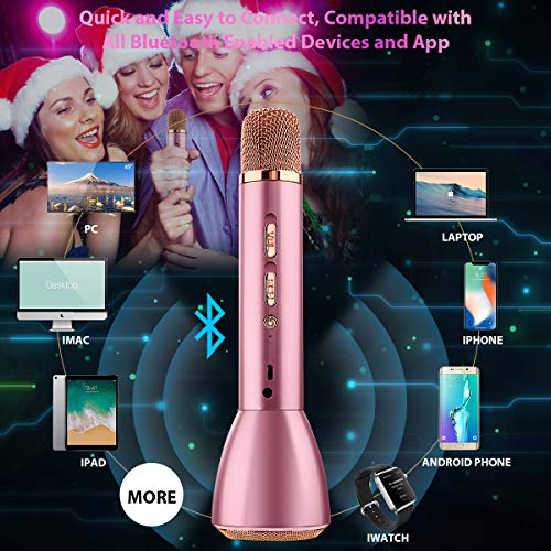 Karaoke Microphone for Kids, Kids Microphone Bluetooth With Speaker Wireless Echo Child Karaoke Mic Portable Cordless Singing Machine for Music Boys Girls Adult Party Gift Andriod IOS Phones (Pink)