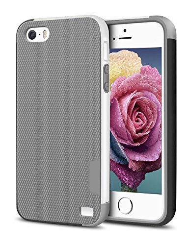 iPhone 5/5S SE Case, EXSEK Hybrid Impact Ultra Slim 3 Color Shockproof Case [Anti-Slip] [Extra Front Raised Lip] Scratch Resistant Soft Gel Hard PC Bumper Rugged Case for iPhone 5/5S (Grey)