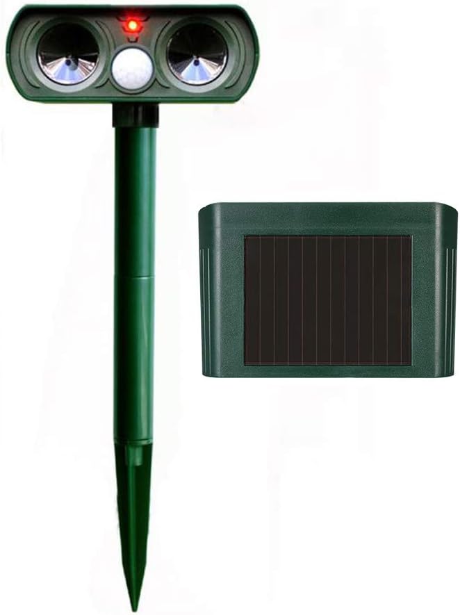 REARAND Infrared Ultrasonic Pest Repeller Animal Repellent Outdoor Solar Battery Powered Pest Reject Control Kit for Mouse, Rat, Bug, Spider, Roach, Ant, Mosquito, Fly