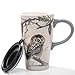 Minigift Ceramic Coffee Mug，Travel Cup with Lid,Handmade Milk Mug 16oz-Owl