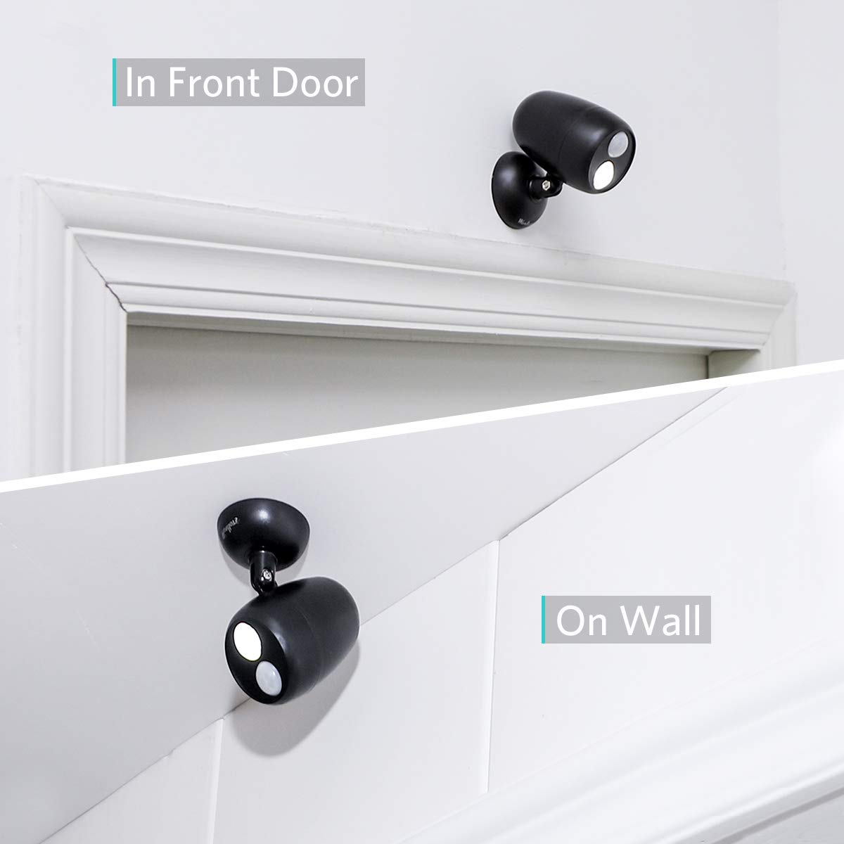 Motion Sensor LED Indoor Spotlight - Wireless Battery Powered Fulcrum Night Lights for Hallway, Porch, Aisle（Black-2 Pack）