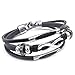 KONOV Mens Womens Leather Bracelet, Love Infinity Charm Cuff Bangle, Black Silver