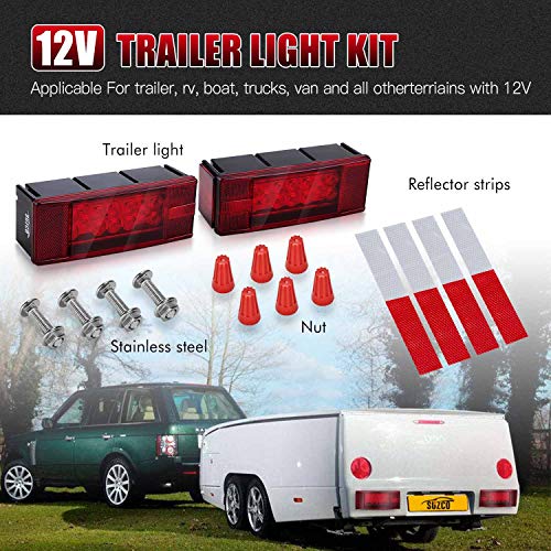 SUZCO 12V LED Rectangular Boat Trailer Lights Kit/Set, Tail License Stop Turn Running Signal Lights for Boat Trailer Truck RV Camper Snowmobile, Submersible Waterproof Over 80 inches DOT Compliant