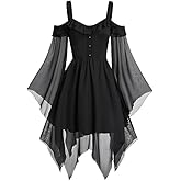 Lxitoler Halloween Gothic Dress Women Witch Cosplay Dresses Masquerade Ball Gown Plus Size Flared Sleeves Irregular Dress