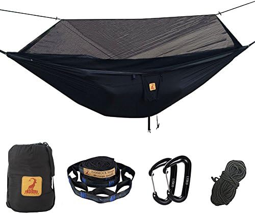LYDUO Double Camping Hammock Backpacking Camping Hammocks with Mosquito Net Lightweight Portable Parachute Hammock Tent with All Gears for Backpacking Camping Hiking Travel Beach Yard, Navy