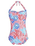 Hilor Women's Vintage Floral Ruffled One Piece Halter Swimsuit Bathing Suits
