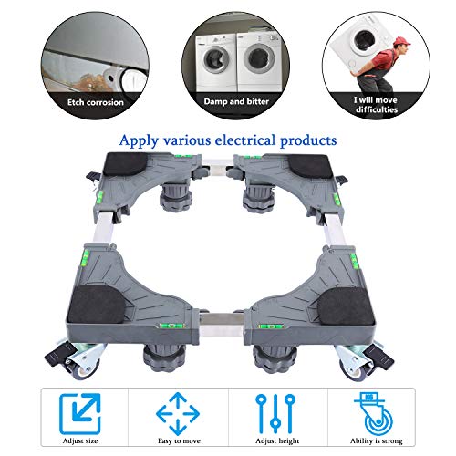 Ismart moon Universal Mobile Base Dolly Roller with 4 Wheels 8 Legs Multi-Functional Adjustable Base for Adjustable Dryer, Washing Machine and Refrigerator (4 Double Wheels 4 Strong Feet)