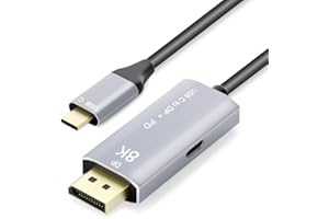 CABLEDECONN USB C to DisplayPort 1.4 8K 1M Cable with USB-C PD 8K@60Hz 4K@144Hz Converter Thunderbolt 3 to DisplayPort Adapte